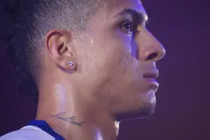 AdonysX, winner of the US Final of the Red Bull Batalla, waits for his competitor to finish his verse