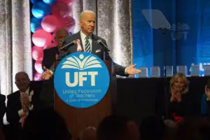 Joe Biden UFT | Ahead of the 2020 election, Joe Biden met with members of the United Federation of Teachers, referencing his pro-union stance and with his wife, Jill Biden, who earned a doctorate in education
