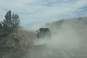 Ford Ranger picking up dust while off-roading in the Eastern Sierras in California