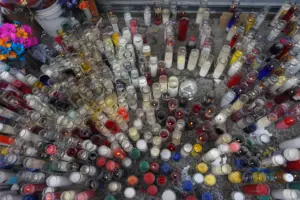 Justice for Junior - A sea of candles laid out on the sidewalk for Lesandro "Junior" Guzman-Feliz, a 15-year-old killed in a mistaken identity hit in The Bronx